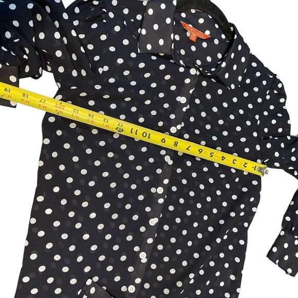 ModCloth Be Buzzworthy Button-Up Top Dotted Blouse‎ Black White Career Size XS - Picture 10 of 12